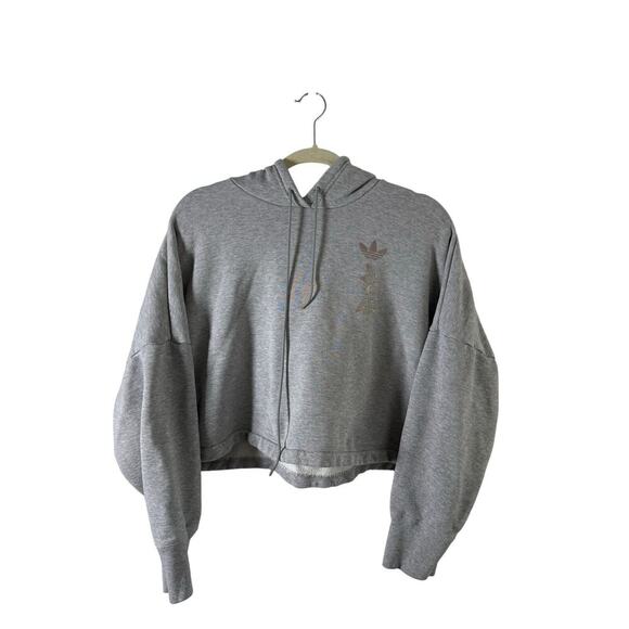 Adidas Women’s Grey Rose Gold Metallic Logo Cropped Hoodie size Medium - Picture 5 of 11
